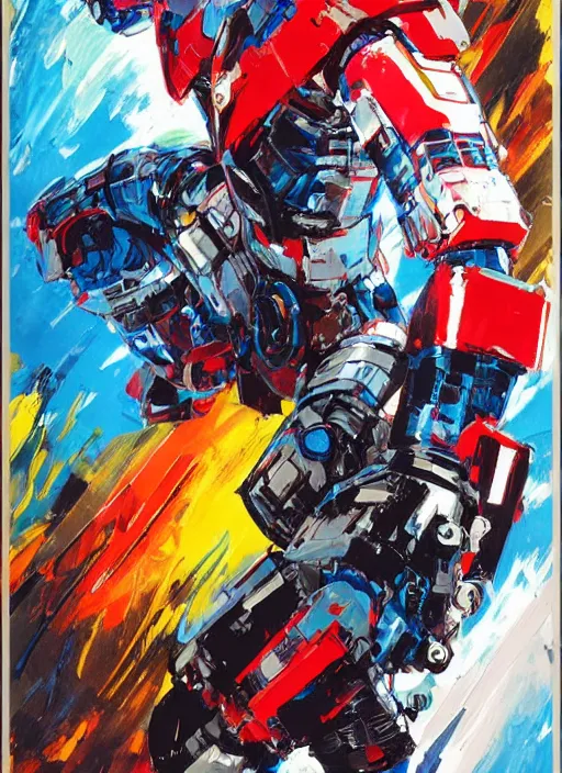 Image similar to marvel mcu falcon, wearing futuristic cybernetic battle armor, by ashley wood, yoji shinkawa, jamie hewlett, 6 0's french movie poster, french impressionism, vivid colors, palette knife and brush strokes, dutch angle