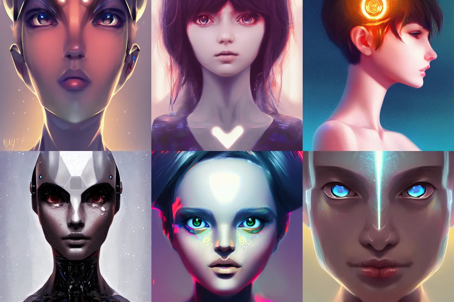 Prompt: magical robot head, artificial intelligence, highly detailed, digital painting, smooth, sharp, beautiful face, expressive eyes, rays of light, particles light, award winning art by kuvshinov ilya