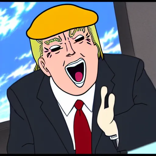 Prompt: anime drawing of Donald trump, thicc, laughing