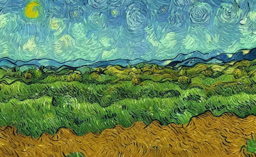 Prompt: a beautiful landscape in the style of vincent van gogh, ultra realistic, beautiful