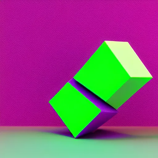 Image similar to cube made from paper, pink background, violet shift render, neon green, cgi