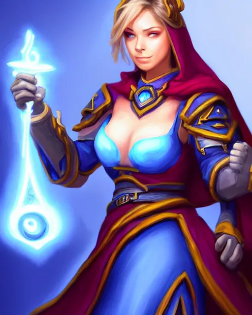 Image similar to perfectly - centered!! looking at the camera!!! full body portrait of the female blue mage, bright lighting, by hearthstone, concept art, hearthstone mastered art