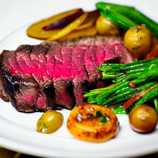 Image similar to medium rare steak, michellin star, award winning dish, food photography