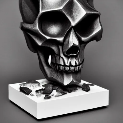 Image similar to a skull cubist sculpture black and white hard light