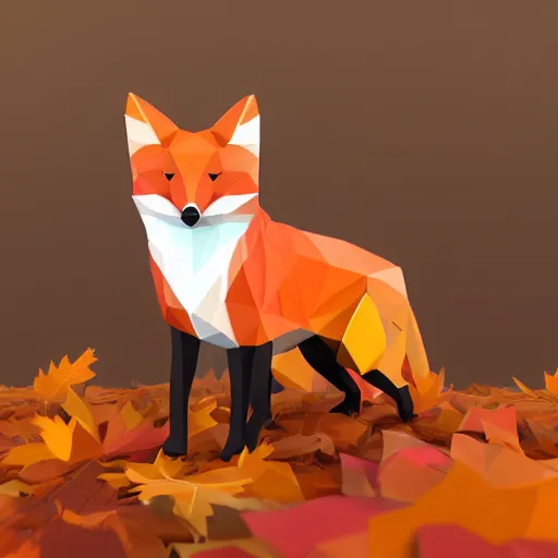 Prompt: super detailed lowpoly fox standing on autumn leaves