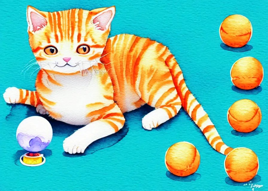 Image similar to cute and funny, orange tabby kitten playing with a ball of yarn, centered award winning watercolor pen illustration, isometric illustration by chihiro iwasaki, edited by range murata, tiny details by artgerm and watercolor girl, symmetrically isometrically centered