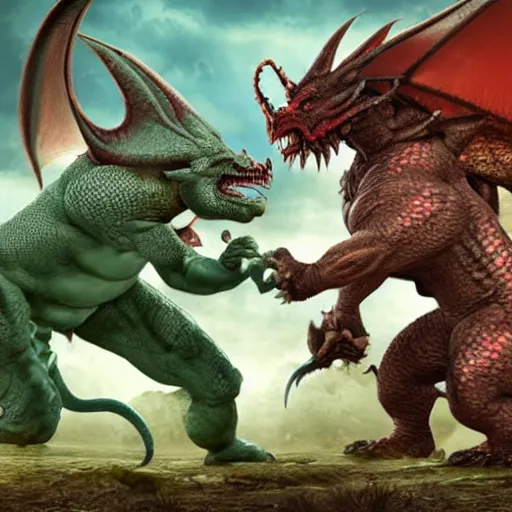 Prompt: ogre fighting a dragon