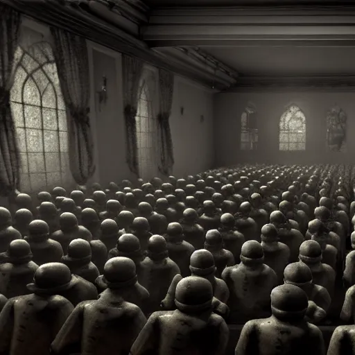 Prompt: the holocaust in roblox, photo from 1940s, very detailed, fantasy, dramatic, intricate, elegant, highly detailed, digital painting, artstation, concept art, smooth, sharp focus, illustration, art by Gustave Dore, octane render