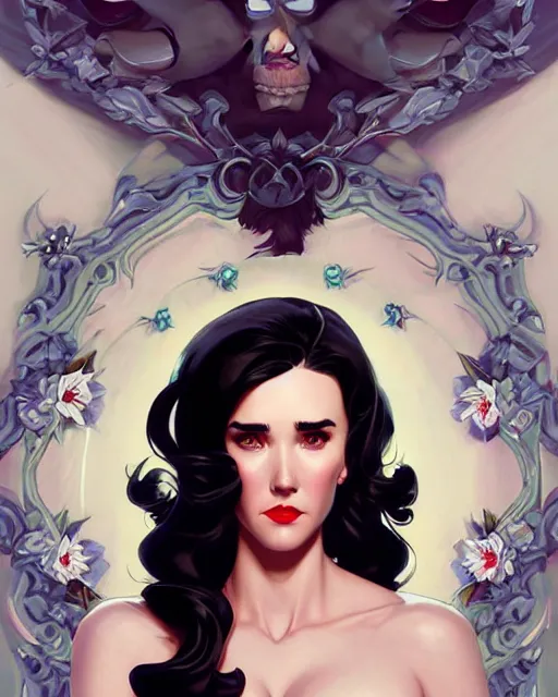 Image similar to a pin up and beautiful fashion charming dreamlke jennifer connelly, symmetrical face symmetrical eyes, character art, art by artgerm lau and wlop and and ilya kuvshinov and john singer sargent, joshua middleton comic art, hyperdetailed, 8 k realistic, symmetrical, frostbite 3 engine, cryengine, digital art