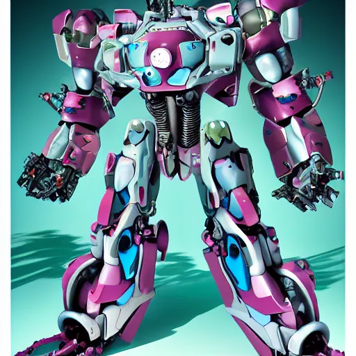 Image similar to combat mecha in the style of jeff koons and junji ito