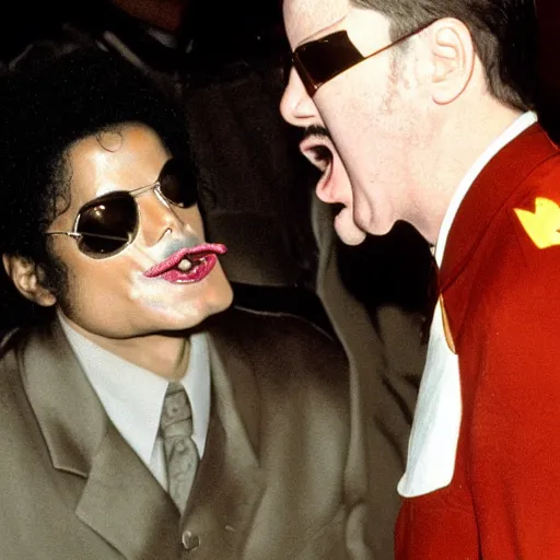 Prompt: michael jackson and hitler licking nose