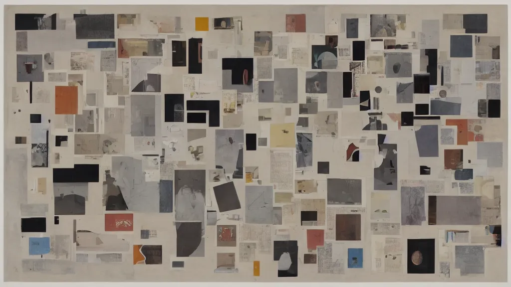 Prompt: a collage made by Ben Nicholson, alternative to the Appliance House: Sagittal Name Collage, detailed color scan