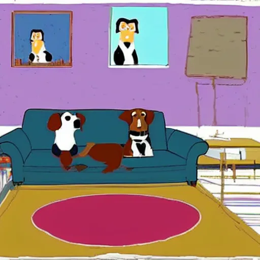 Prompt: a guy sitting on a couch with his beagle in south park