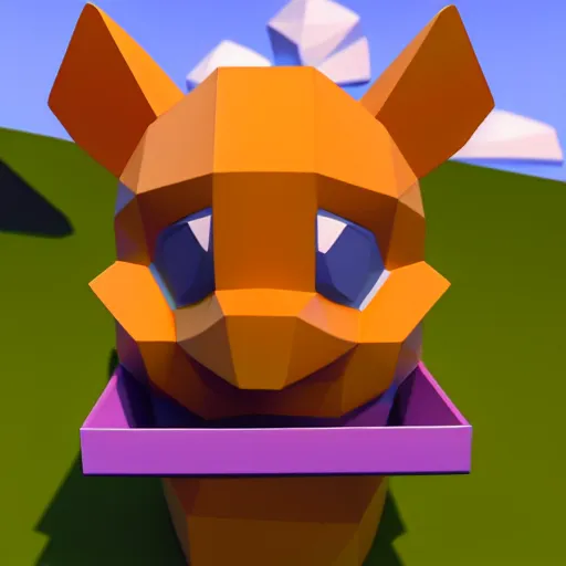 Image similar to a small purple animal with a yellow box on its head, a low poly render by miyamoto, polycount, rayonism, low poly, polycount, rendered in maya