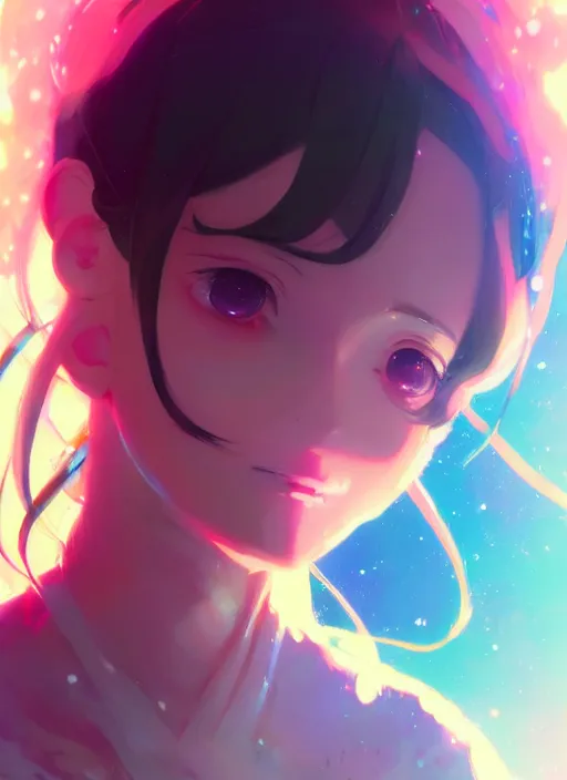 Image similar to portrait of a cute girl melting, very psychedelic space background illustration concept art anime key visual trending pixiv fanbox by wlop and greg rutkowski and makoto shinkai and studio ghibli and kyoto animation
