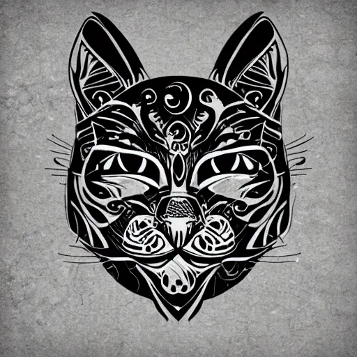 Image similar to tattoo sketch of a cat with one eye, on a canva, polinesian style, minimalism, line art, vector