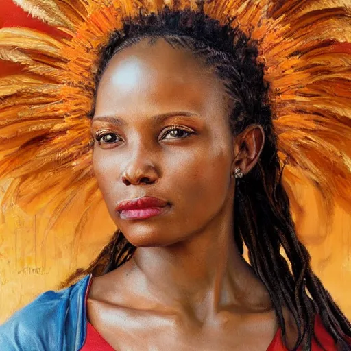 Image similar to portrait of an south african woman ( 3 5 ) from south africa in 2 0 2 1, an oil painting by ross tran and thomas kincade