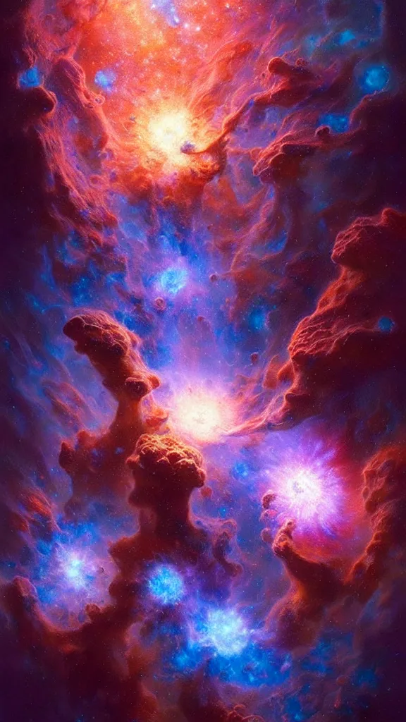 Image similar to psychedelic transcendent puffs! of smoke, space, supernova, nebulae, pillars of creation, enlightenment, high contrast lighting, highly detailed, concept art, art by collier, albert aublet, krenz cushart, artem demura, alphonse mucha