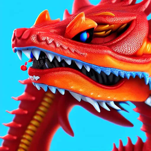 Image similar to closeup 3 d toy dmt chinese bestiary dragon as funco toy, war cry, plastic, sss, octane 4 k render, studio lighting, artstation, cyan photographic backdrop, 1 0 5 mm, f 2. 8 aperture