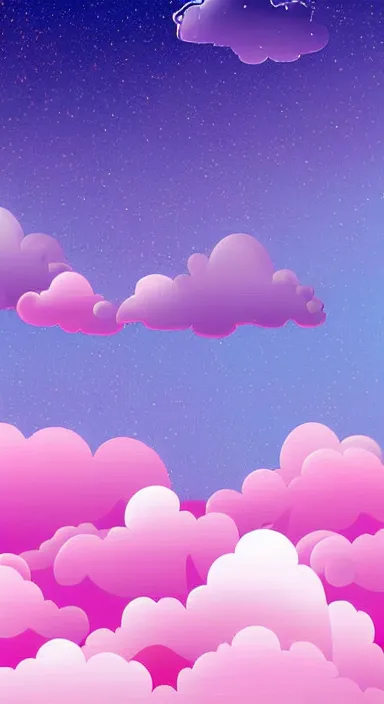 Prompt: pink clouds, under blue clouds, in space, smooth, cartoonish vector style, background artwork, digital art, award winning