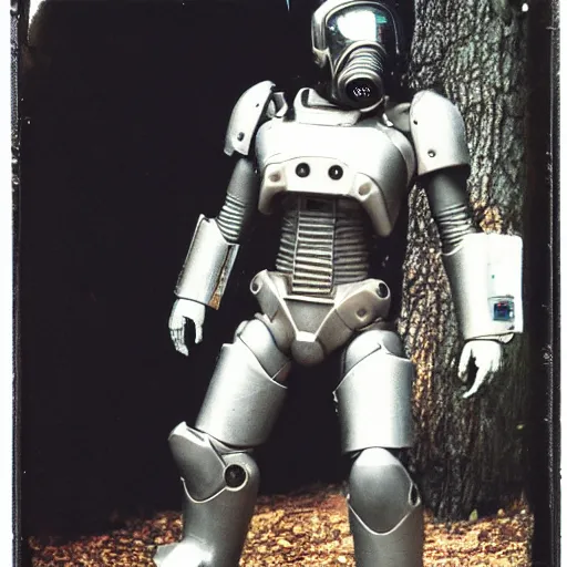 Prompt: polaroid of enclave X-01 power armor by Tarkovsky