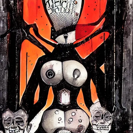 Image similar to post - punk cabaret album cover, black, white, orange, psychedelic, new age, magic, enki bilal