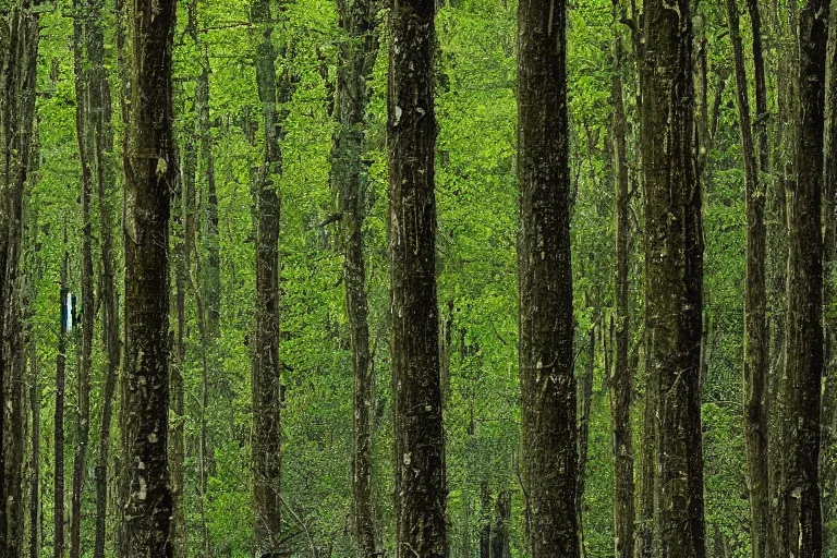 Prompt: long chromet tube, photograph captured in the woods