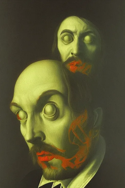 Image similar to Shakespeare portrait as a vocalis black metal Edward Hopper and James Gilleard, Zdzislaw Beksisnski, higly detailed