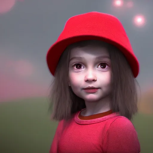 Prompt: a beautiful little girl in red hat rendered as an unreal engine