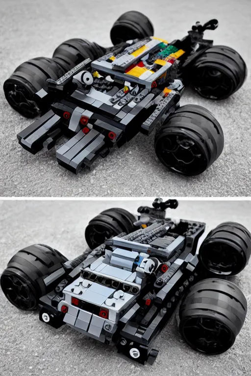 Image similar to a lego batmobile imagined by pascal blanche