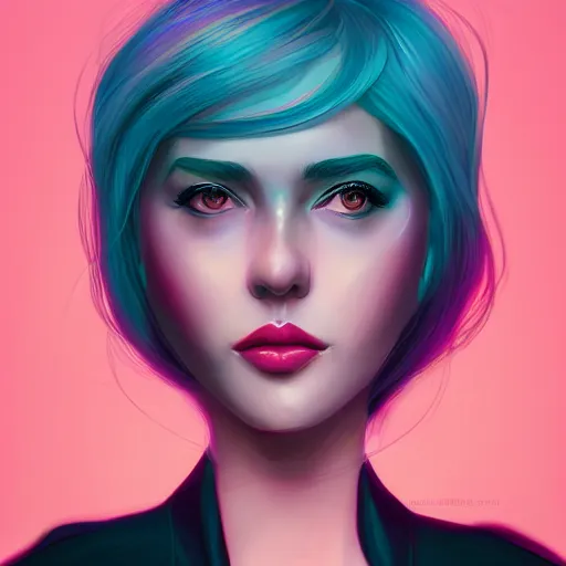 Prompt: portrait of a woman inspired by lois van baarle, illustration iridescent, iridescent hair, face, hair styles, light make up self confidence, cinematic 8 k