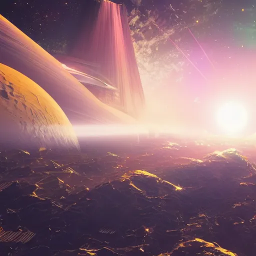 Image similar to golden earth in space digital art synthwave detailed sharp focus synthwave art aesthetic octane render raw cinematic trending on artstation, highly detailed, matte painting