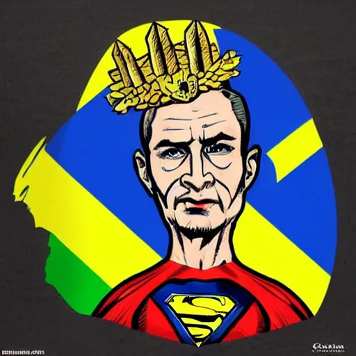 Prompt: the leader of ukraine dressed as a superhero fighting with putin coloured painting