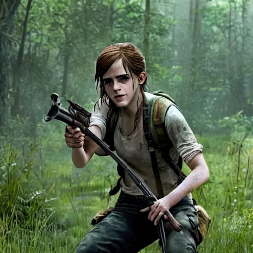 Image similar to emma watson as ellie in the movie adaptation of the last of us, directed by david yates, movie still