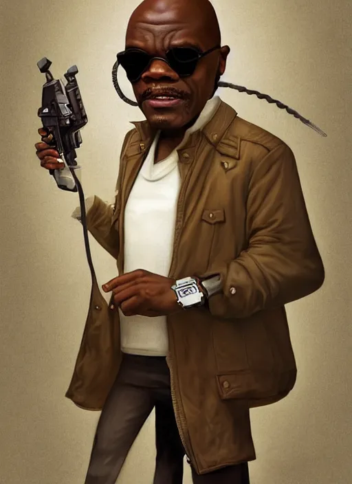 Prompt: hilarious but serious Jules Winnfield played by Samuel L. Jackson from the movie Pulp Fiction, Funny cartoonish by Gediminas Pranckevicius and mort drucker Tomasz Alen Kopera, masterpiece, trending on artstation, 8k,