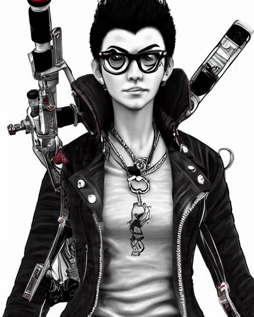 Image similar to female travis touchdown, full body portrait, highly detailed, trending on artstation, intricate