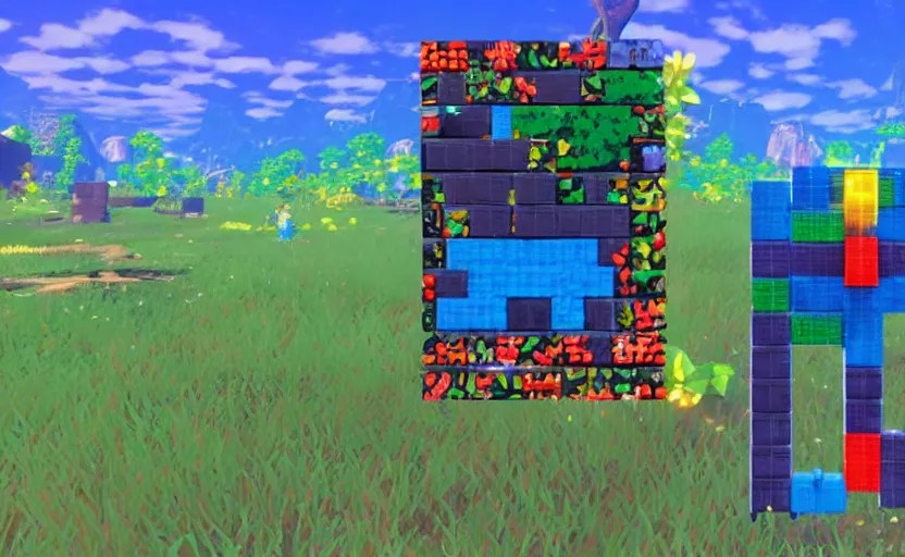 Prompt: Tetris blocks in breath of the wild