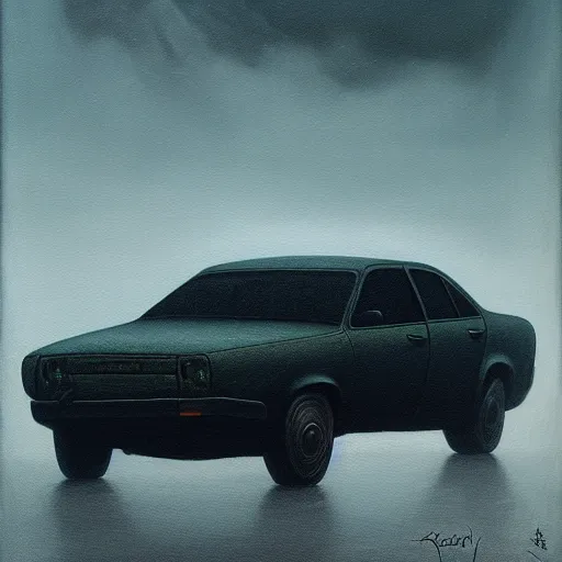 Prompt: horrifying eldritch 4 - door sedan, painting by zdzisław beksinski, product photograph, 4 k, dark atmosphere, horror, veins, oozing slime