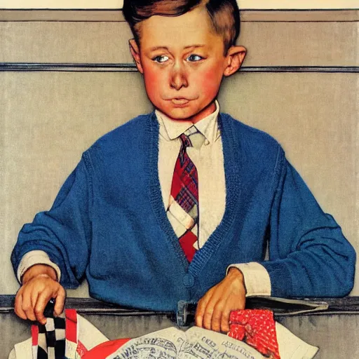 Image similar to sweater, shirt and tie, by norman rockwell