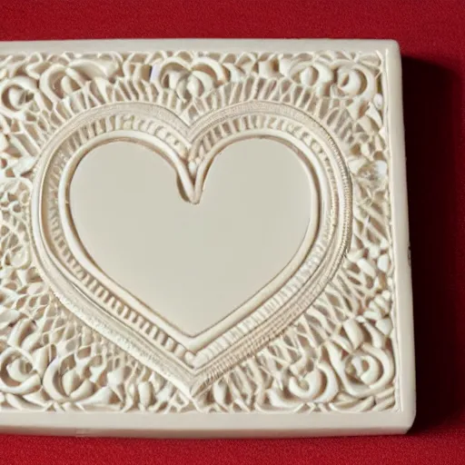 Image similar to intricate heart delicately carved into large block of ivory, c anon 5 d 5 0 mm lens