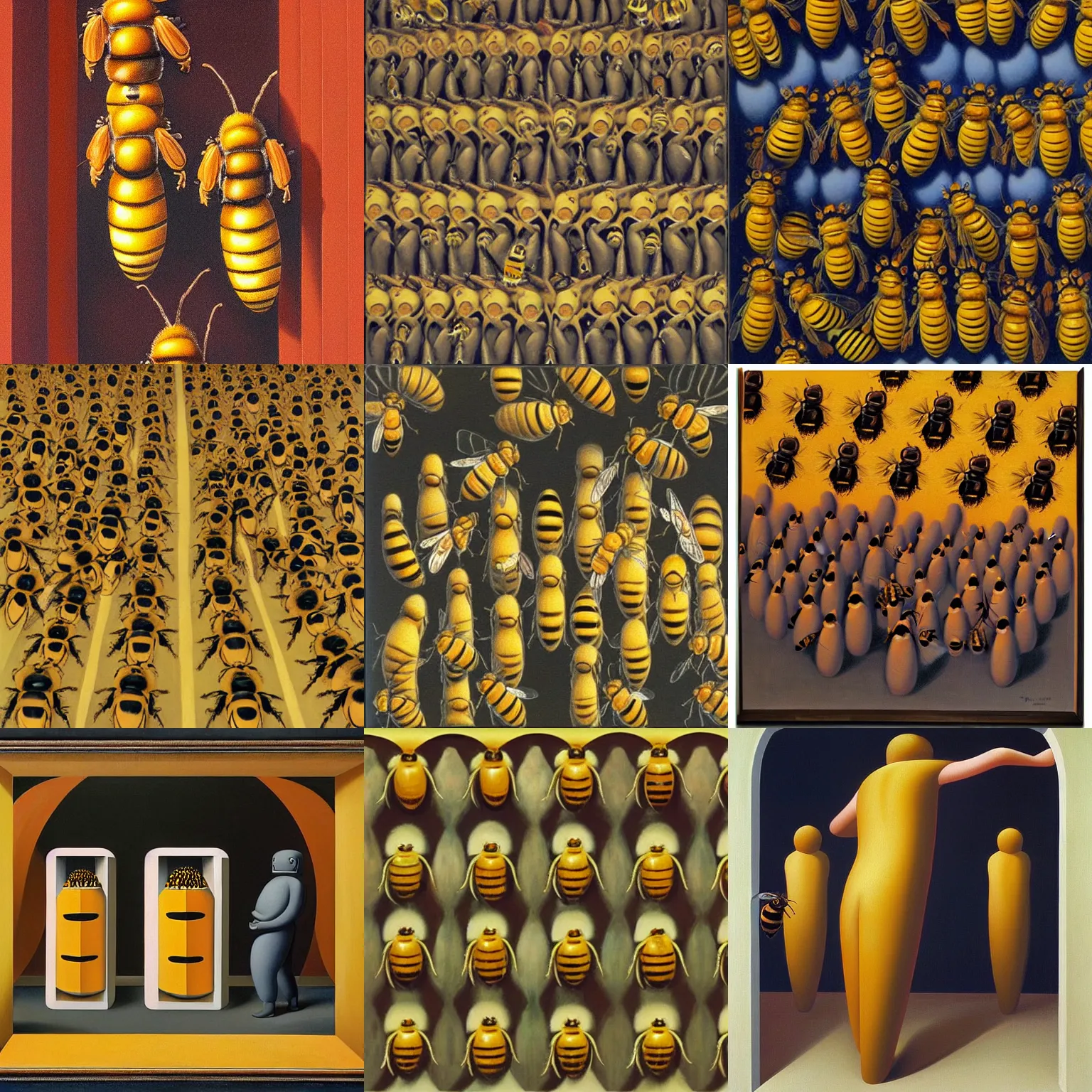 Prompt: a surrealistic painting of bees by George Tooker