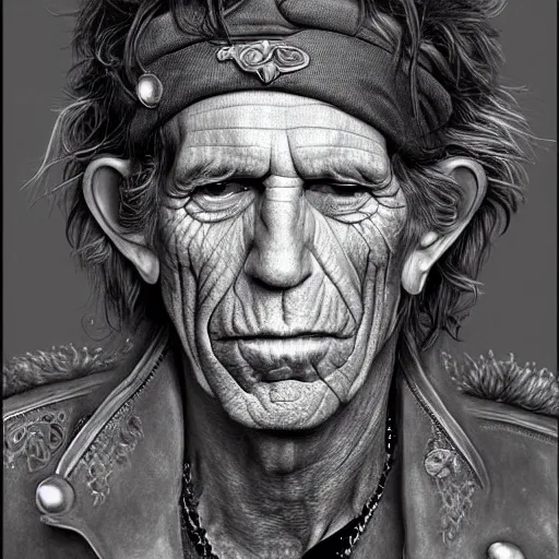 Prompt: digital painting of keith richards by filipe pagliuso and justin gerard, symmetric, fantasy, highly, detailed, realistic, intricate
