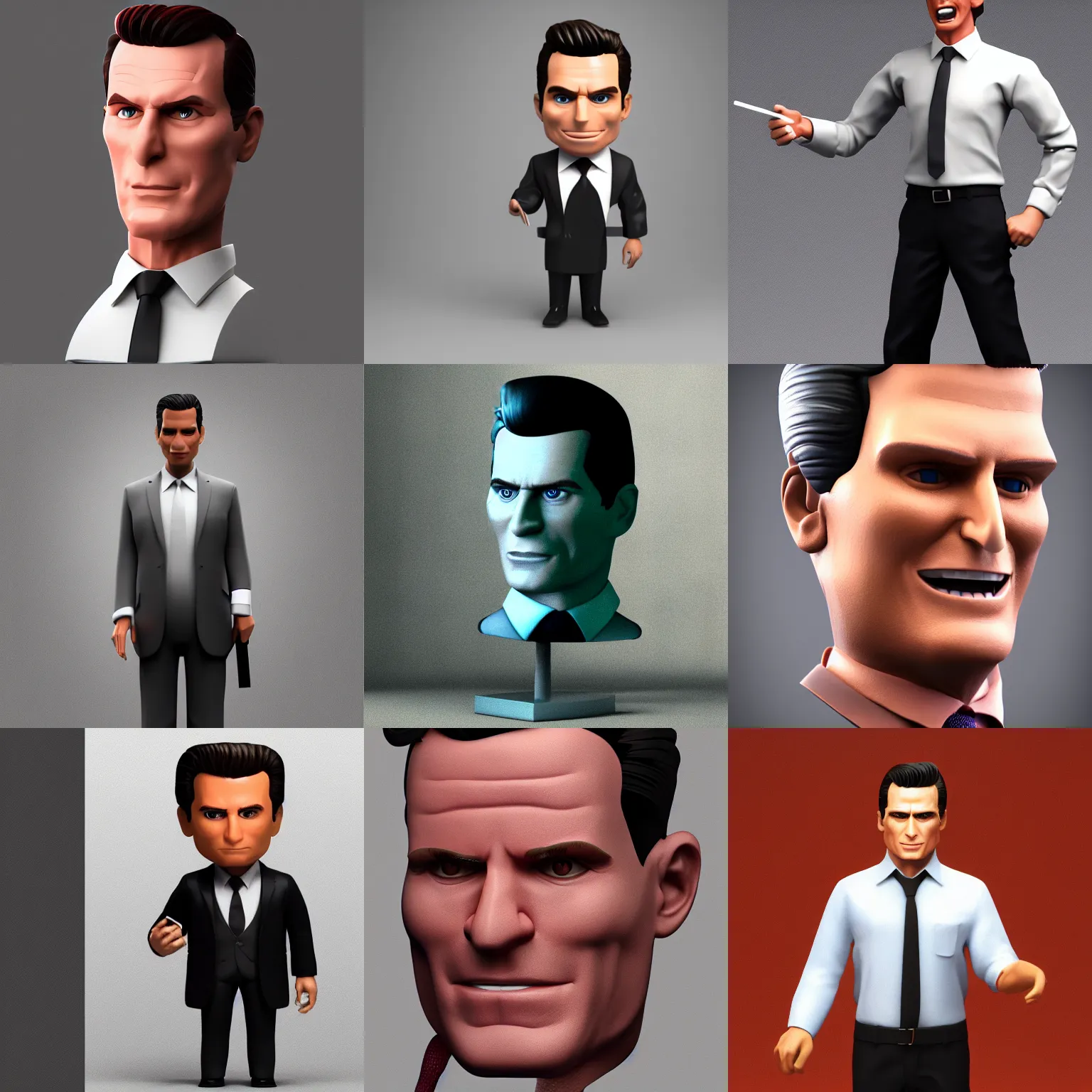 Prompt: memoji of patrick bateman, 3d render, high quality, blender, 4k