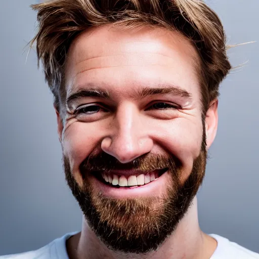 Prompt: photo of a white male smiling, closeup, selfie