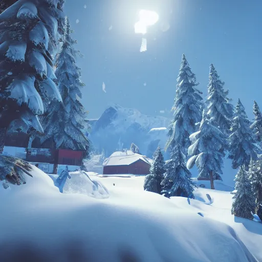 Image similar to heavy snowfall mountain setting, highly detailed, photorealistic shot, bright studio setting, studio lighting, crisp quality and light reflections, unreal engine 5 quality render