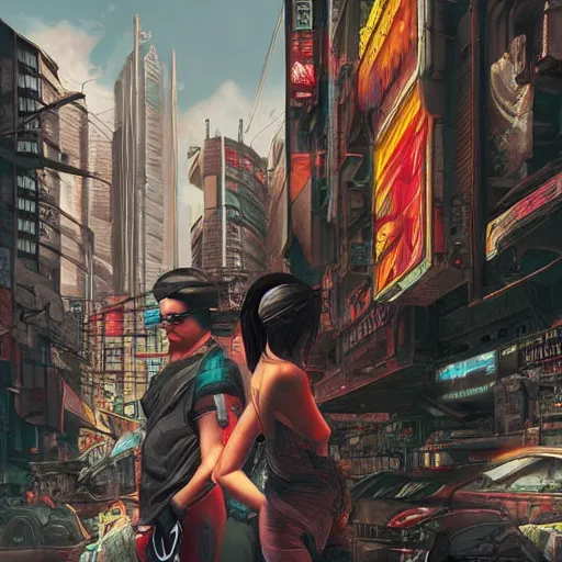 Image similar to cyberpunk people on desolate street, artgerm, highly detailed, hyper realistic, communist future