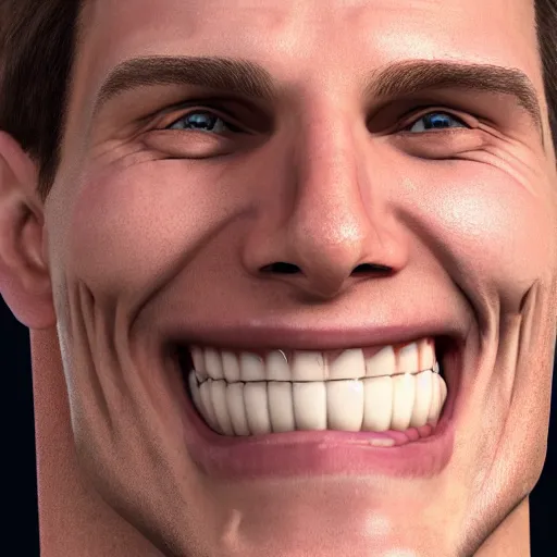 Prompt: jerma 9 8 5 with a grossly exaggerated smile, many teeth, photorealistic 4 k