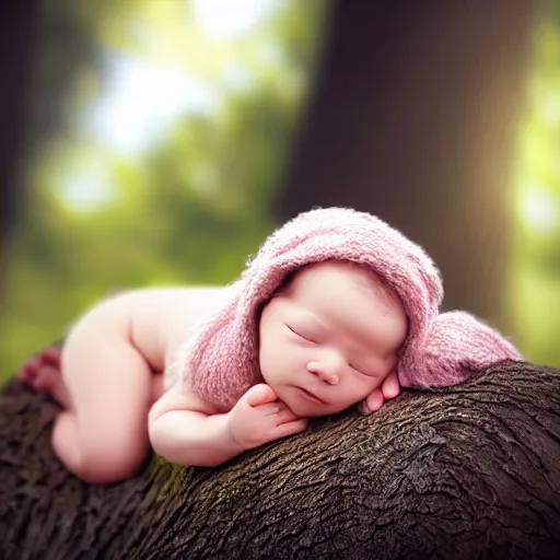 Prompt: baby on a tree, photorealistic, detailed