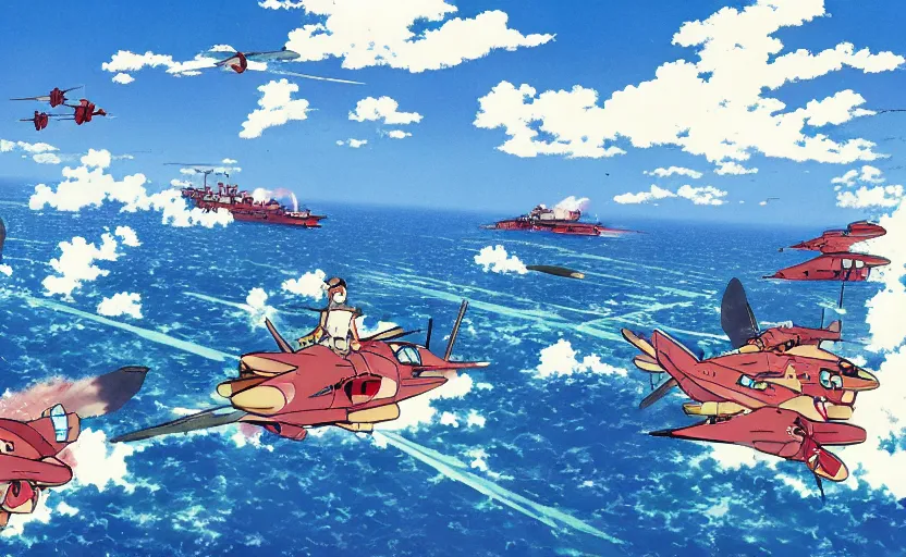 Image similar to Battle of Midway by Studio Ghibli, magic