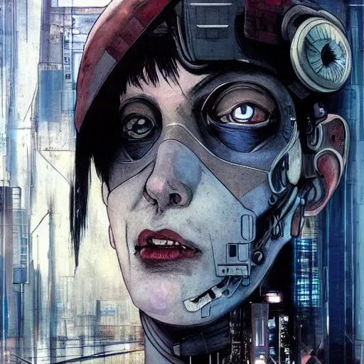 Image similar to Digital portrait of a cyborg from Ghost in the shell by Enki bilal and Salvador Dali, cyberpunk, impressive perspective, aesthetic, masterpiece